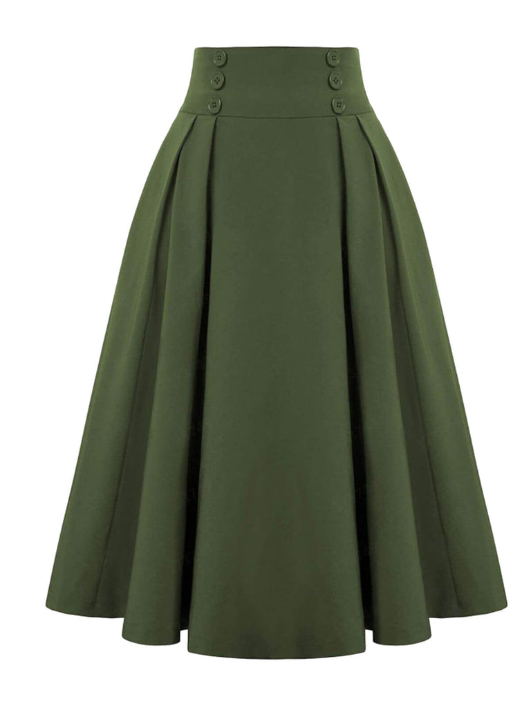 1940s Solid High-Waist Pleated Skirt