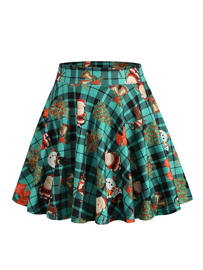 1950s Christmas Snowman Plaid Swing Skirt