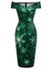 Green 1960s Christmas Snowflake Off-Shoulder Dress
