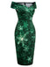 Green 1960s Christmas Snowflake Off-Shoulder Dress