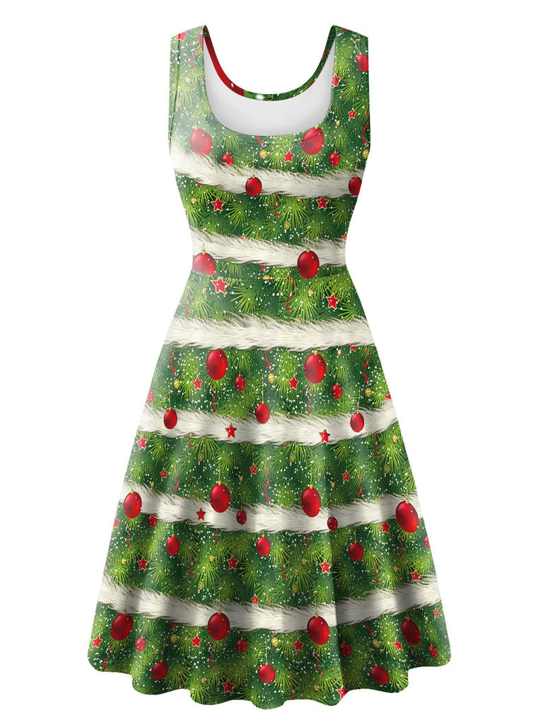1950s Christmas Print Knitted Sleeveless Dress