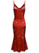 Red 1930s Christmas Strap Snowflake Mermaid Dress