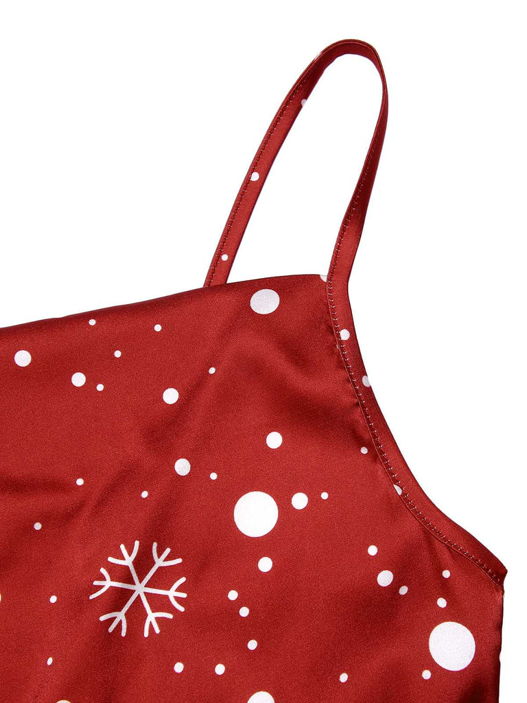 Red 1930s Christmas Strap Snowflake Mermaid Dress
