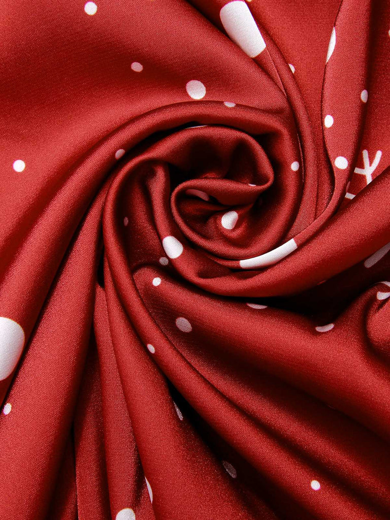 Red 1930s Christmas Strap Snowflake Mermaid Dress