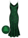 Green 1930s Christmas Tree Suspender Fishtail Dress