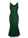 Green 1930s Christmas Tree Suspender Fishtail Dress