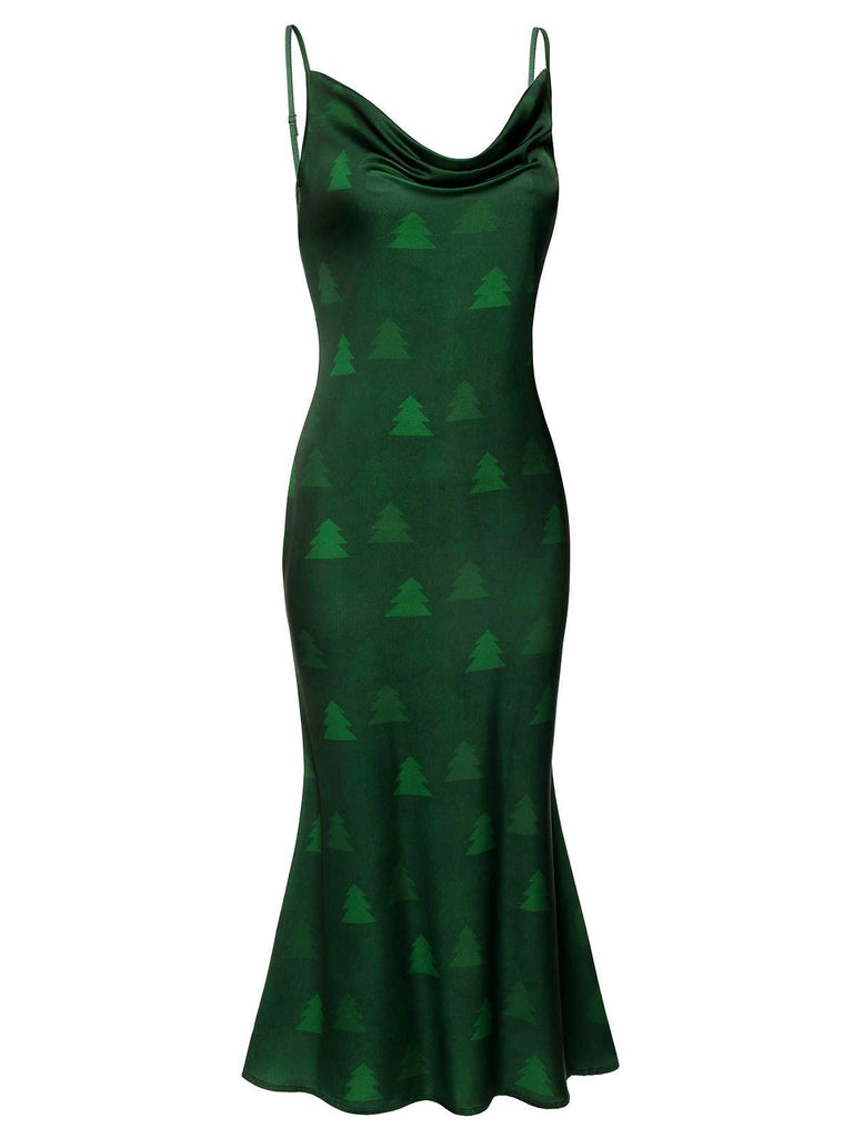 Green 1930s Christmas Tree Suspender Fishtail Dress