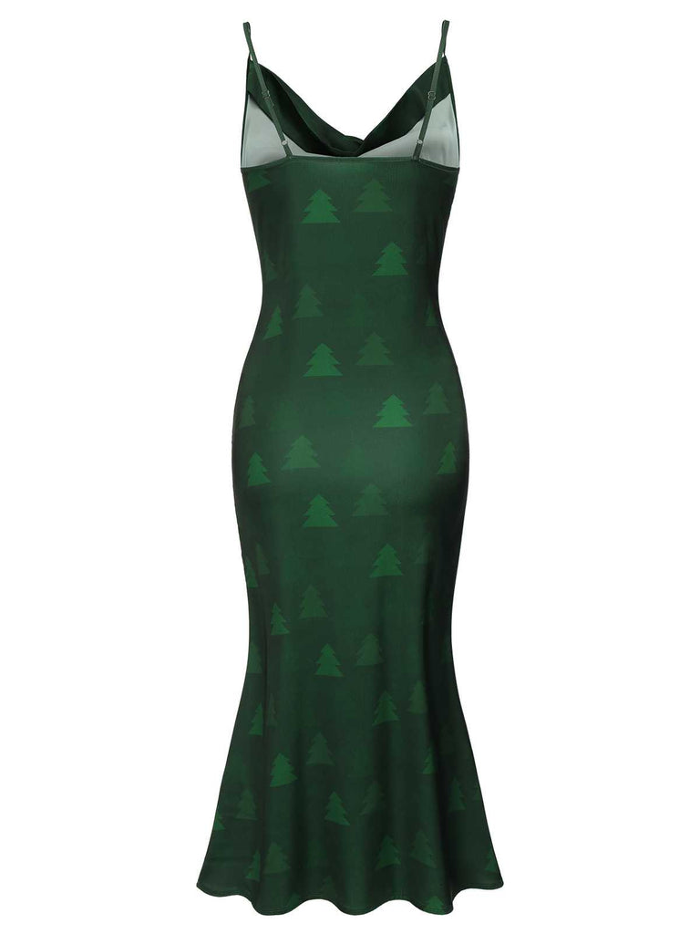 Green 1930s Christmas Tree Suspender Fishtail Dress