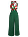 Red 1930s Christmas Plaid Lace Patchwork Jumpsuit
