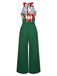 Red 1930s Christmas Plaid Lace Patchwork Jumpsuit