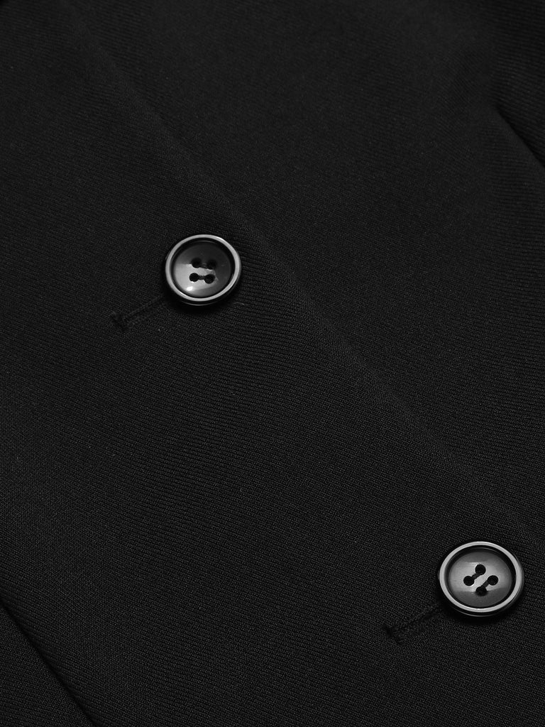 Black 1940s Solid Button Down Collar Lapel Coat | Retro Stage