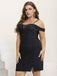 [Plus Size] Black 1960s Glitter Off-Shoulder Strap Dress