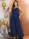 [Plus Size] Blue 1930s Waist-Tie Glitter Strap Jumpsuit