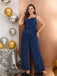[Plus Size] Blue 1930s Waist-Tie Glitter Strap Jumpsuit