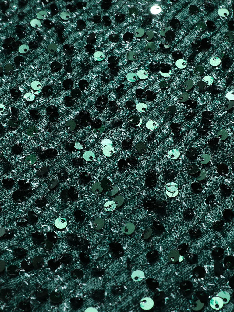 Green 1960s Christmas Sequin V-Neck Pencil Dress