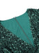 Green 1960s Christmas Sequin V-Neck Pencil Dress