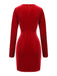 Red 1960s V-Neck Velvet Pleated Wrap Dress