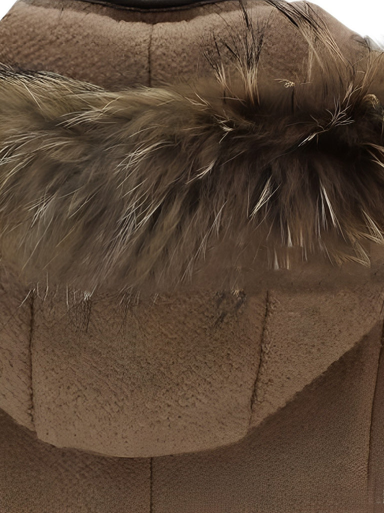 Brown 1940s Hooded Detachable Fur Collar Shawl Coat