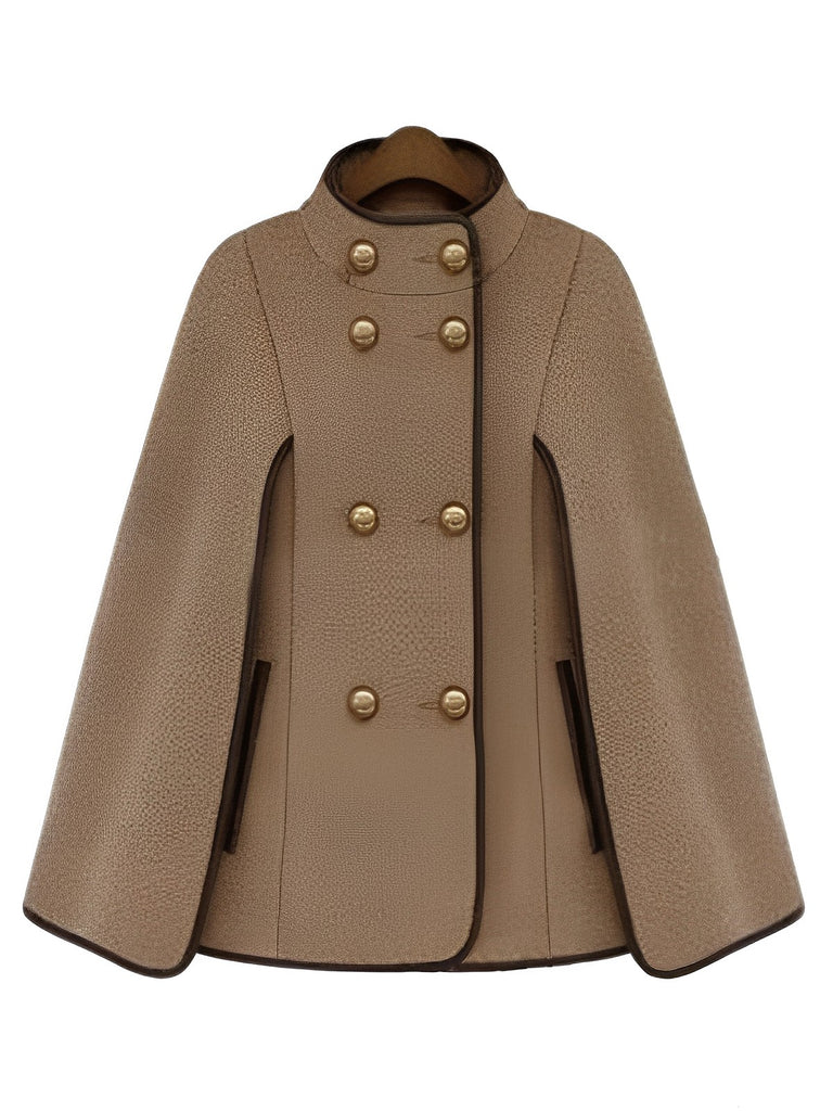 Brown 1940s Hooded Detachable Fur Collar Shawl Coat