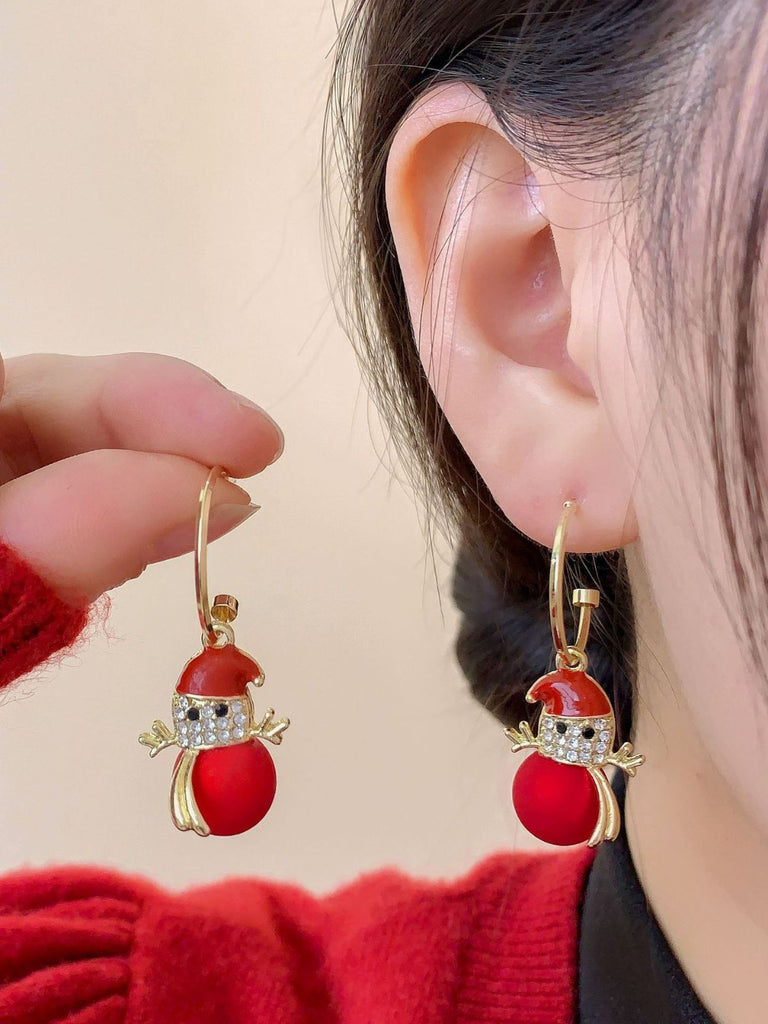 Vintage Red Christmas Snowman Rhinestone Earrings