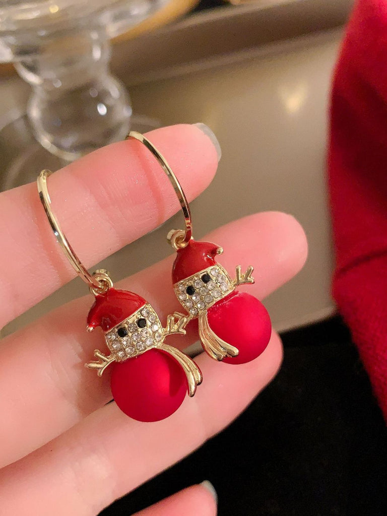 Vintage Red Christmas Snowman Rhinestone Earrings