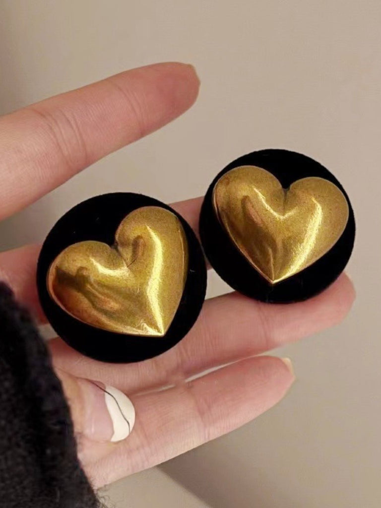 Vintage Christmas Gold Heart Earrings