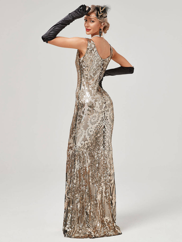 1920s Sequined Floor-Length Charleston Dress