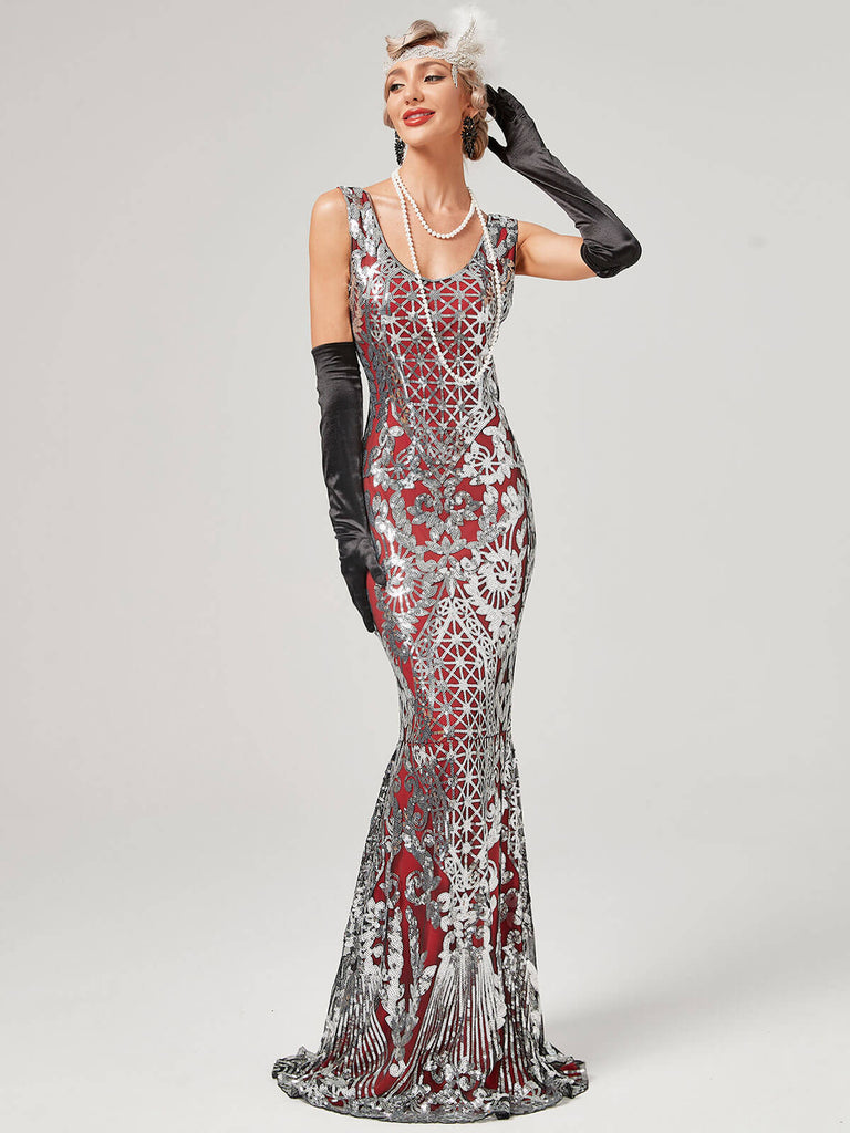 1920s Sequined Floor-Length Charleston Dress