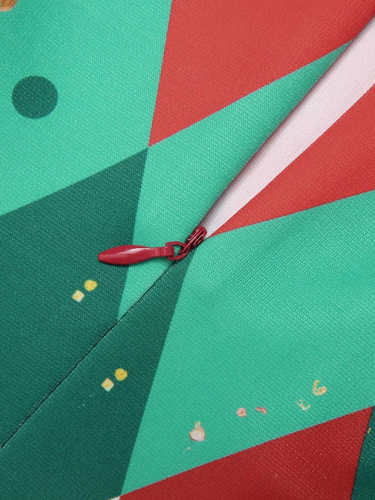 Red 1950s Christmas Plaids Bow Decor Dress