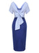Blue 1960s Cowl Striped Lace-Up Wrap Dress
