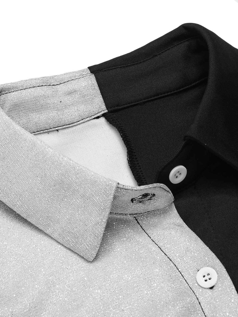 1930s Lapel Patchwork Long Sleeve Jumpsuit