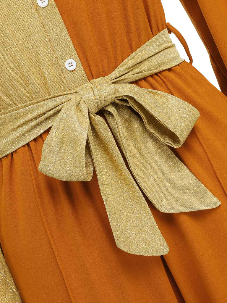 1930s Lapel Patchwork Long Sleeve Jumpsuit