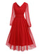 Red 1950s Sheer Sleeve Mesh Dress