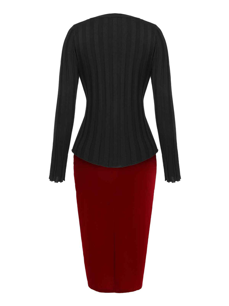 2PCS 1960s Christmas Solid Cardigan & Strap Velvet Dress