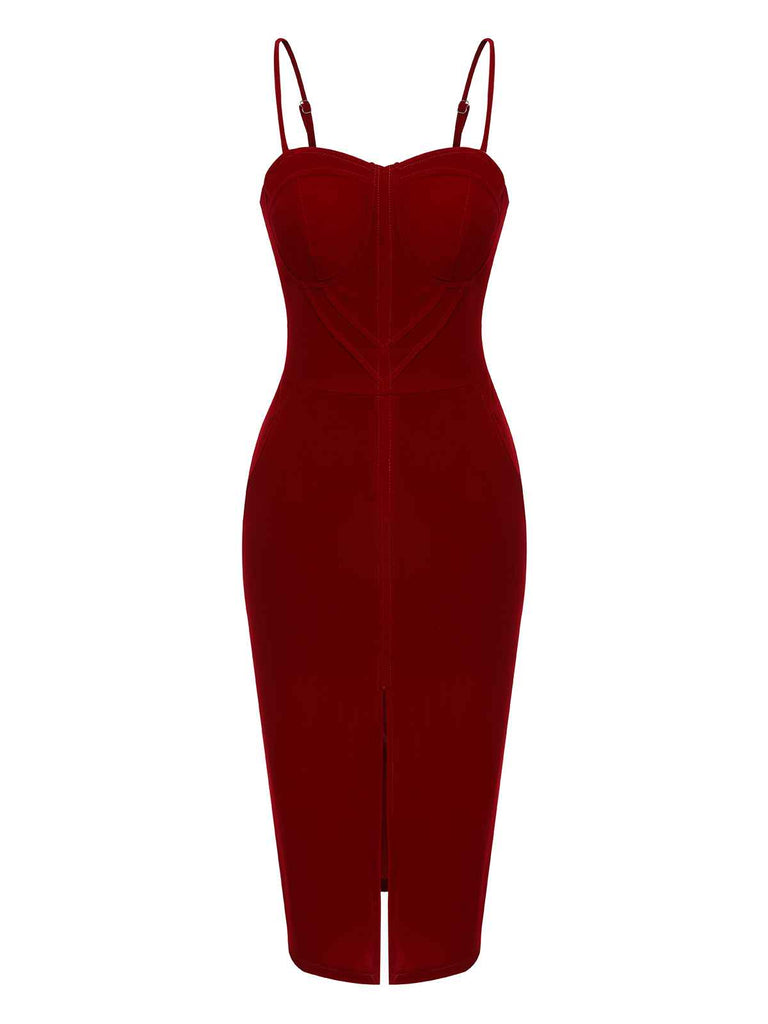 2PCS 1960s Christmas Solid Cardigan & Strap Velvet Dress