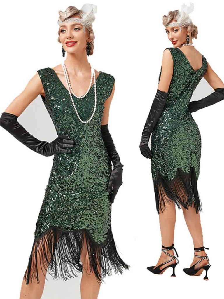 1920s V-Neck Sequined Tassel Gatsby Dress