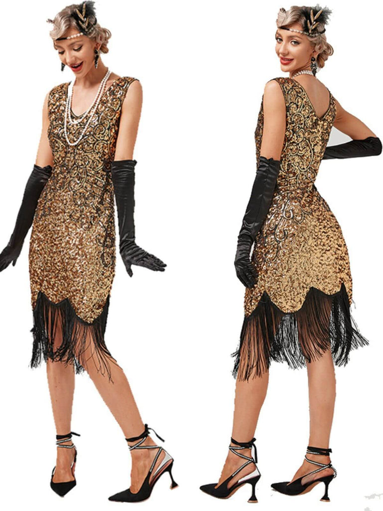 1920s V-Neck Sequined Tassel Gatsby Dress