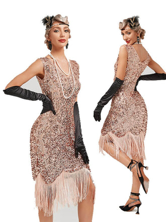 1920s V-Neck Sequined Tassel Gatsby Dress