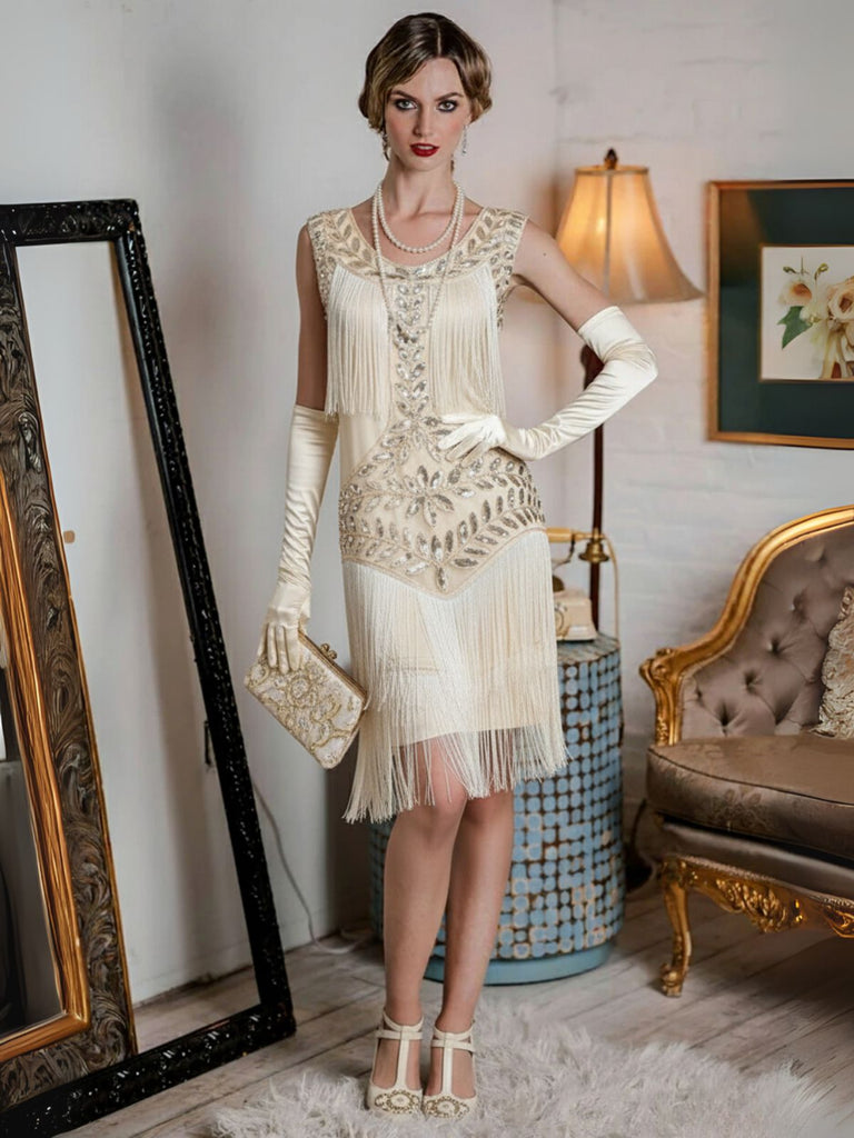 1920s V-Neck Sequined Mesh Mermaid Dress