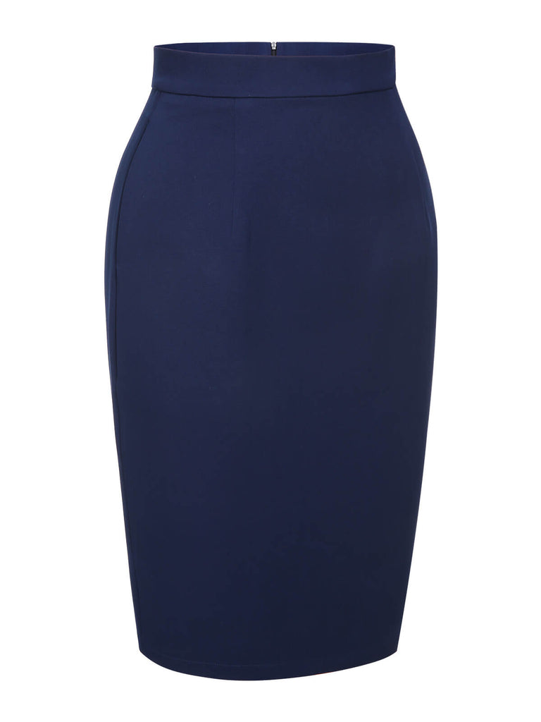 [Pre-Sale] Blue 1960s Solid Back Split Pencil Skirt | Retro Stage