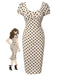 [Pre-Sale] Beige 1960s Polka Dot Square Neck Puff Dress