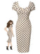 Beige 1960s Polka Dot Square Neck Puff Dress