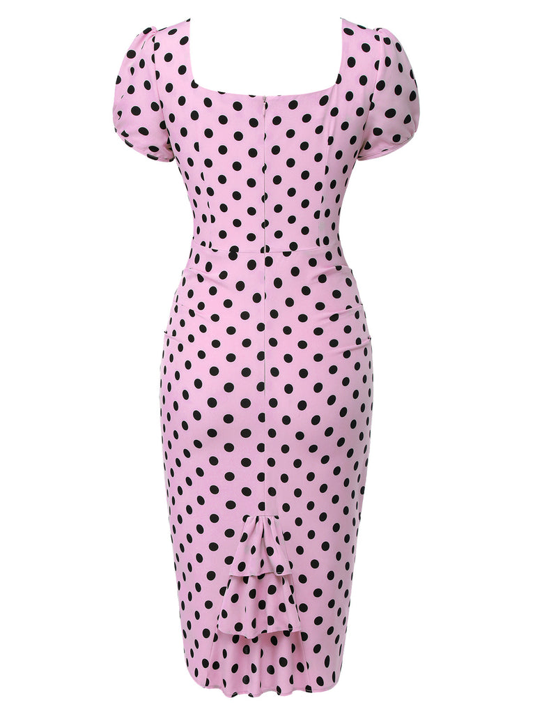 [Pre-Sale] Pink 1960s Polka Dot Square Neck Puff Dress