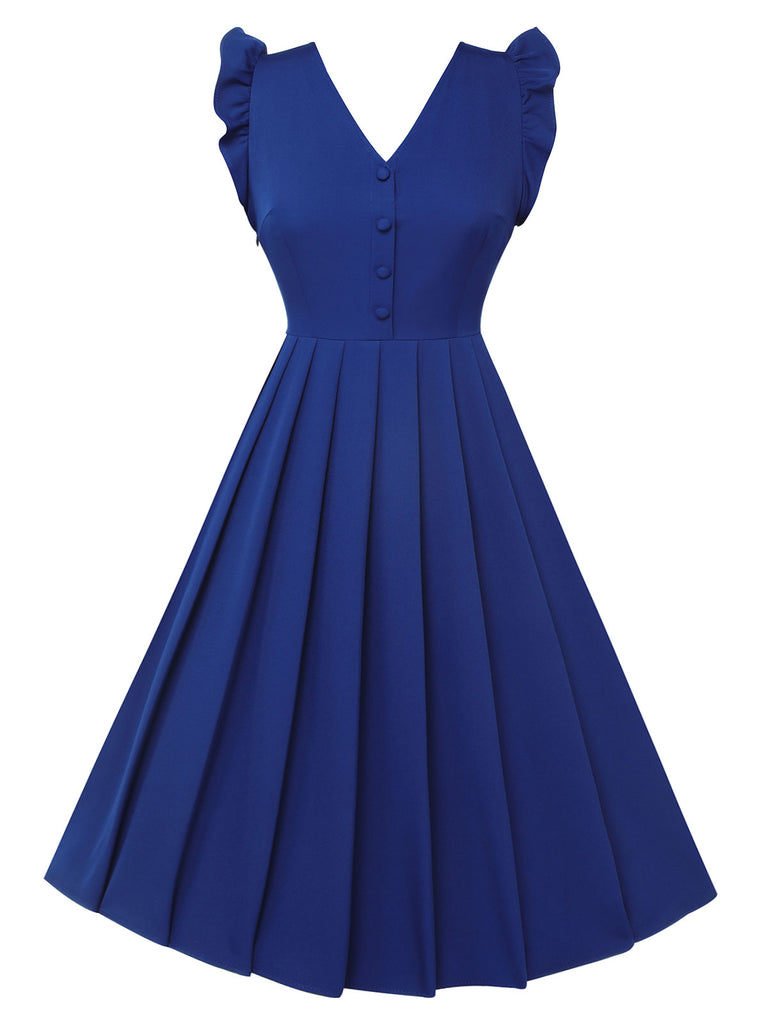Blue 1950s Pleated Ruffles Vest Dress | Retro Stage