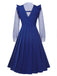 2Pcs Blue 1950s Tie Neck Stripes Blouse & Ruffles Vest Dress