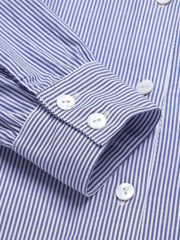 Blue 1950s Tie Neck Stripes Blouse