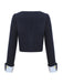 Dark Blue 1950s Buttoned Rolled Sleeve Coat