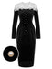 Black & White 1960s Lapel Patchwork Velvet Dress