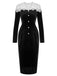 Black & White 1960s Lapel Patchwork Velvet Dress