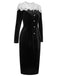 Black & White 1960s Lapel Patchwork Velvet Dress